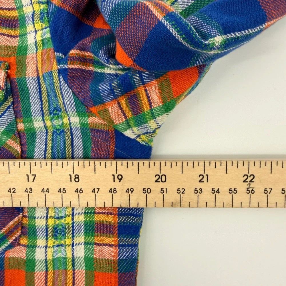 Polo Ralph Lauren Western Shirt Mens‎ Small Blue Orange Plaid Pearl Snap Cotton